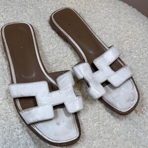 White Oran Leather Slide Sandals